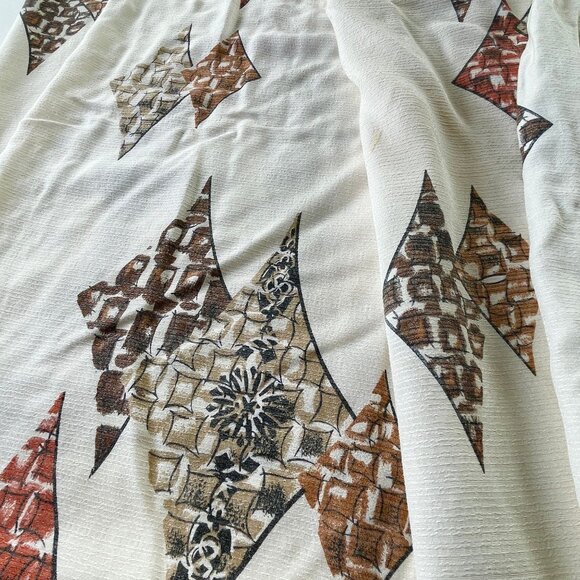 Vintage 50s curtains, beige, brown, rust geometric, soft Fiberglass, pair panels - Picture 6 of 10